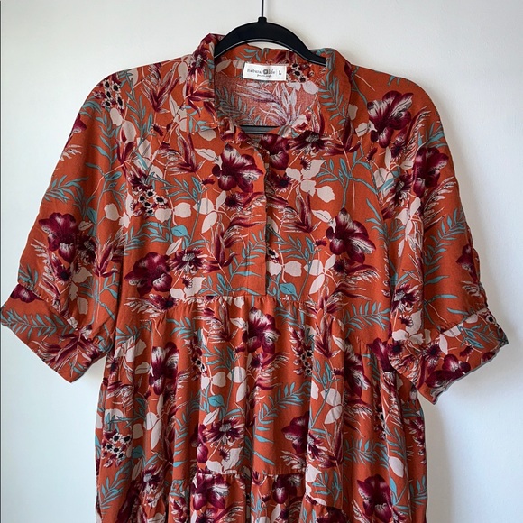 Natural Life Rebecca Midi Dress Terracotta Floral Pattern Size Large - Picture 6 of 14